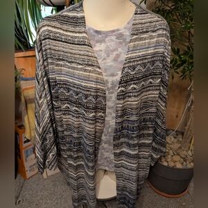 Plus Size Blue Patterned Koandaly Cotton Blend  Knit Kimono Sz 2XL